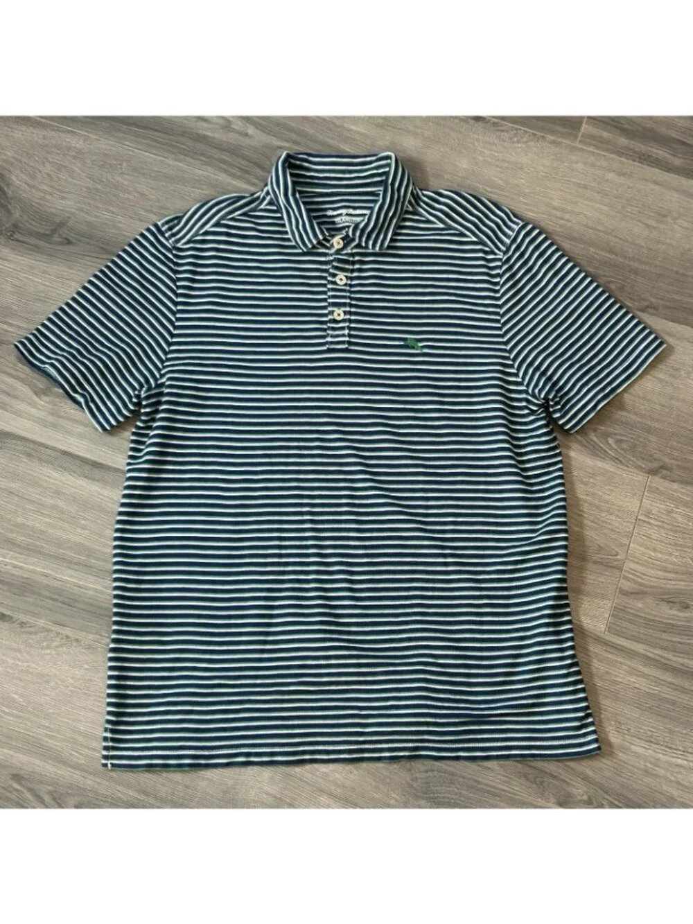 Tommy Bahama Polo Shirt Mens Large Blue Green Stripe IslandZone Marlin Golf - Picture 3 of 11